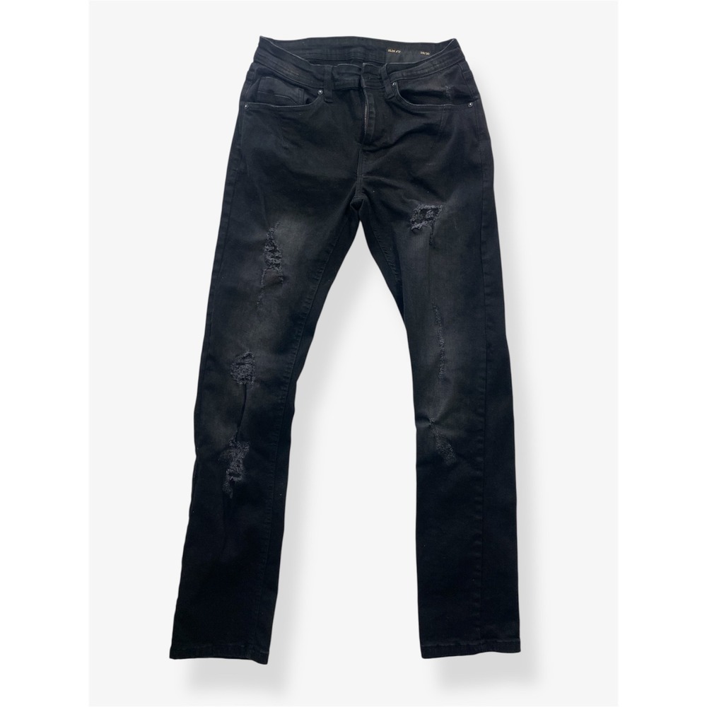 Six Lincoln Slim Fit Jeans Mens 28x30 Black Distressed Ripped Denim GU9X28BAWPB1